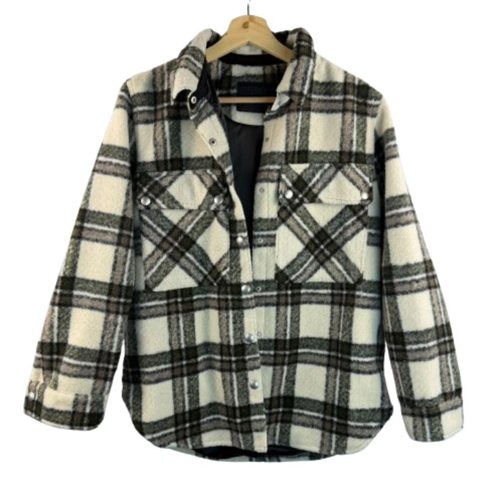BLANKNYC Wool Blend Plaid Snap Front Brown & Cream Jacket Shacket Size S